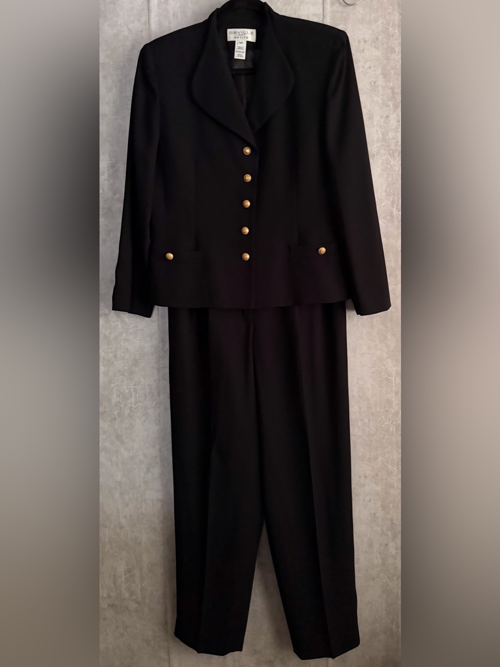 VTG Saville 12 Petite Women Blk 2Pc PantSuit, Blazer Trouser Professional Work